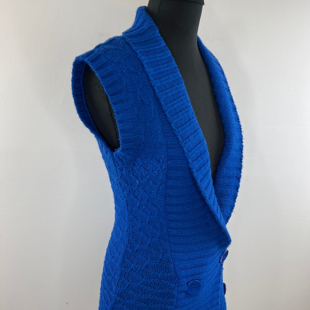 Divided by H&M Royal Blue Sleeveless Shawl Collar Knit Button Cardigan Sz 6 - Picture 5 of 11